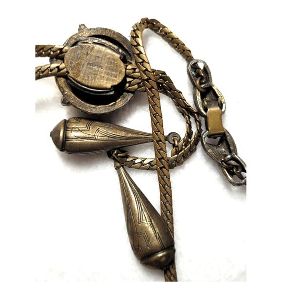 Brass Necklace Southwestern Bolo Slide Enamel Beaded Lariat Chain Foldover Clasp - Picture 7 of 7